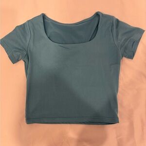 Square neck cropped blue blouse